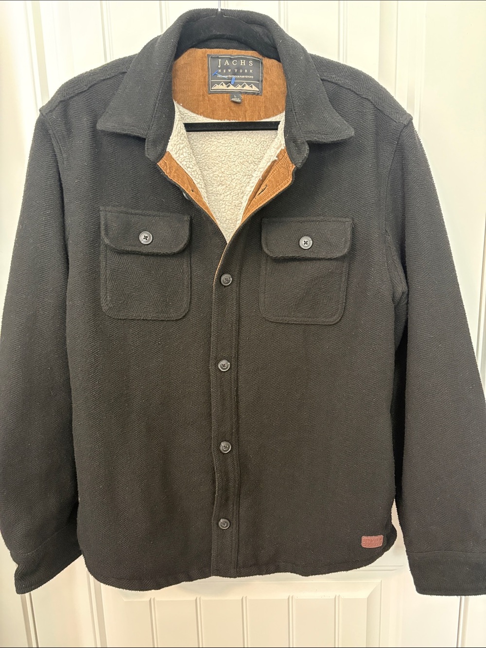 Jachs New York Men’s L Black Wool Blend Sherpa Lined Shirt Jacket Shacket